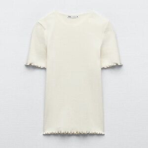 NWOT Zara White Ribbed Tee with Wavy Hem
